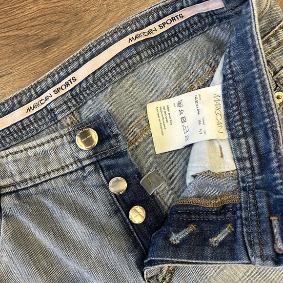 MARC CAIN SPORTS WOMEN MID RISE FADED BLUE RHINESTONED EMBELLISHED JEANS SKINNY - Picture 5 of 9